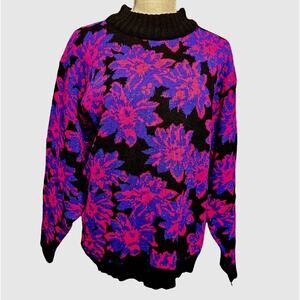 Vintage Spunky High Neck Sweater Womens Sz S 80s Pink Black Purple Indie Retro